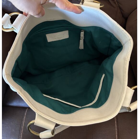 Rachel Nasvik Tote Leather White Purse Tabitha Bag Gold Hardware - Picture 5 of 9